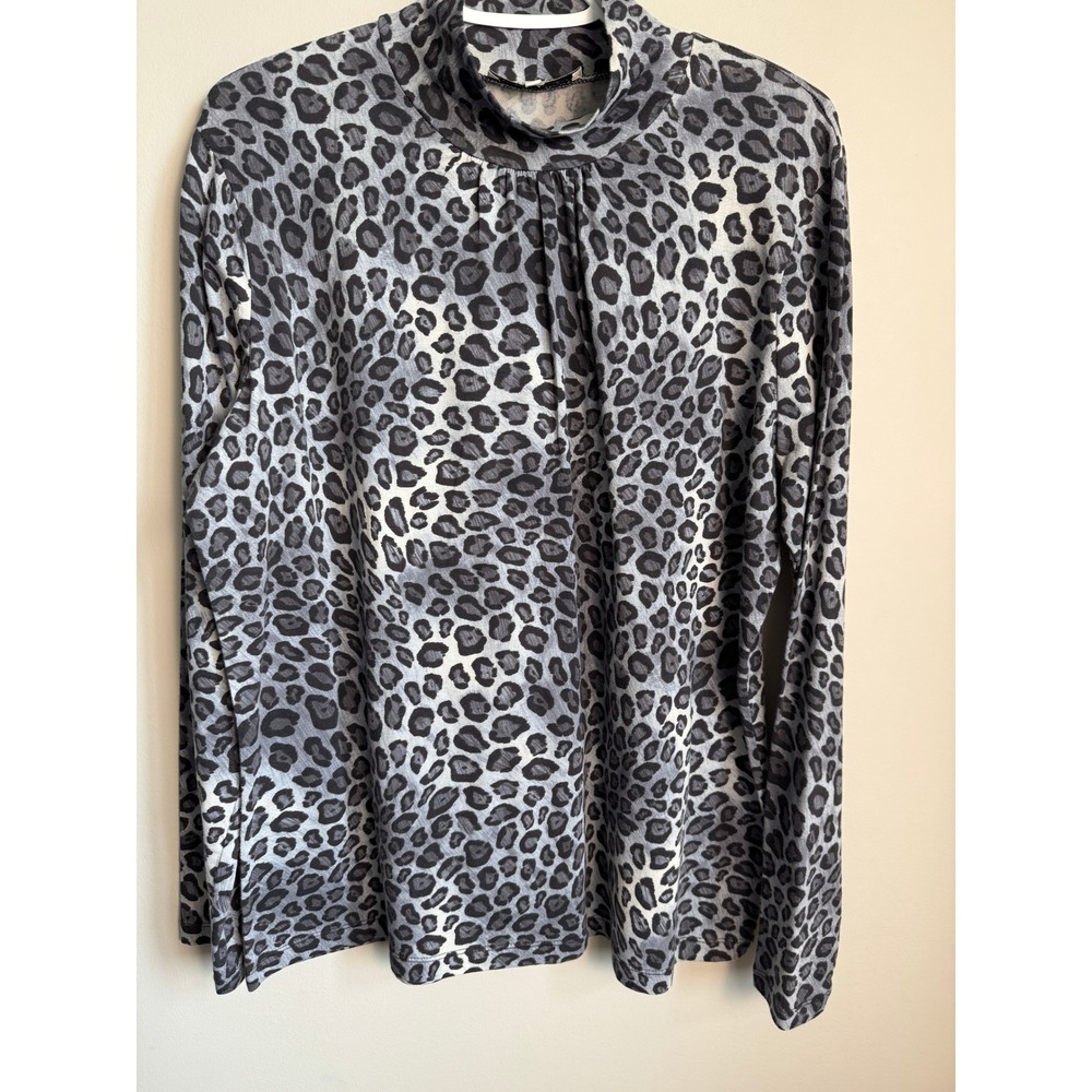 Jones New York Sport Woman Leopard Print Mock Neck Top Gray 1X Chic Mob Wife